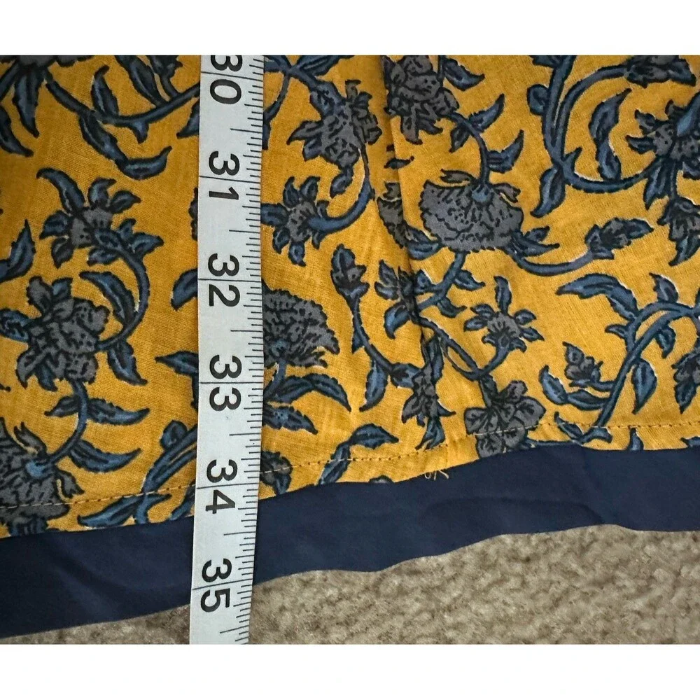 Zara Midi Skirt Sz S Floral Flowy Cotton Mustard Yellow India Boho Unlined